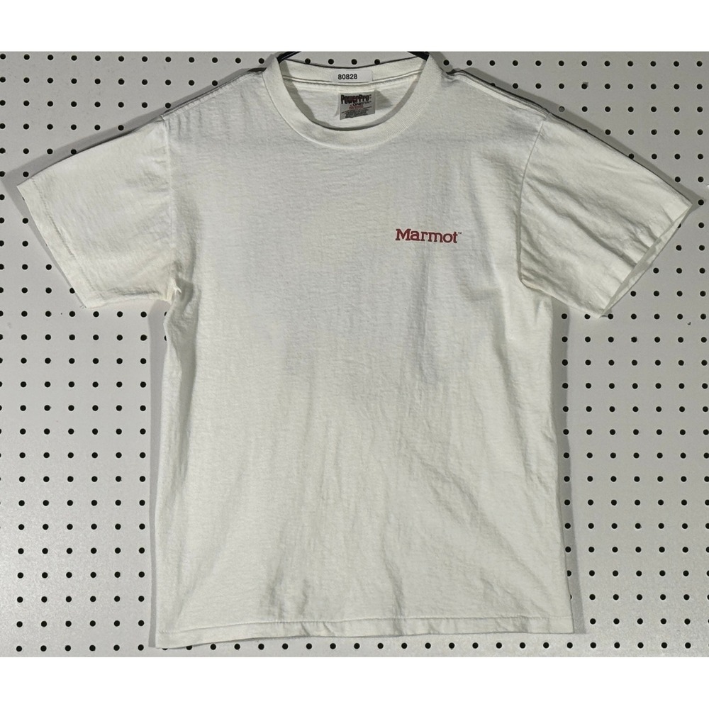 Marmot Vintage Graphic T-Shirt White Oneita PowerPro Kayak Art Mens Small
